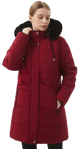 MOERDENG Women's Winter Puffer Coat Thicken Fleece Lined Down Jacket Waterproof Faux Fur Detachable Hooded Parka - color: Red, size: 3X-Large