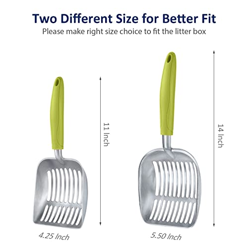 WePet Cat Litter Scoop, Aluminum Alloy Sifter, Kitty Metal Scooper, Deep Shovel, Long Handle, Poop Sifting, Kitten Pooper Lifter, Durable, Heavy Duty, for Litter Box - color: FLAT Aluminum \ #03 Green Handle, size: Small