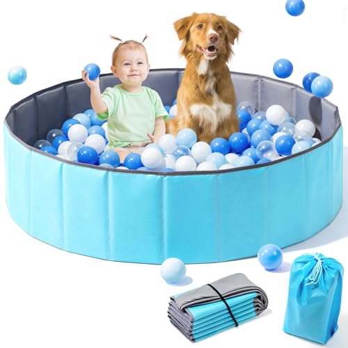 Hikiddy Large Ball Pit for Toddlers - 44in Baby Ball Pool with Playmat, Hold Over 1000 Balls, Foldable Play Pit for Kids Dogs Indoor and Outdoor Games, Party Toys Gifts, Balls Not Include (Blue) - color: Blue