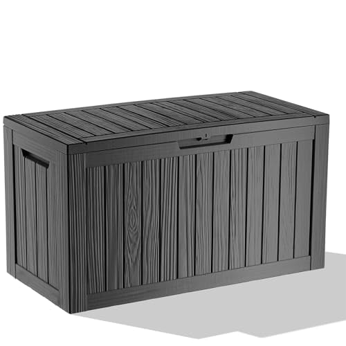 EasyUp 85 Gallon Outdoor Storage Box, Outdoor Deck Boxes for Garden Tools Equipment,Cushions and Patio Storage,Lockable and Resin,Easy to Install(Black) - color: Black, size: 85 Gallon