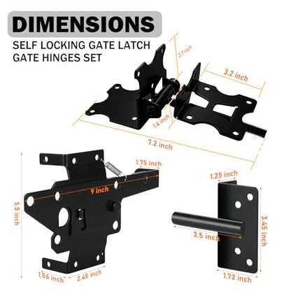 Heavy Duty Self-Closing Gate Hinge and Latch Kit, Self-Locking Hardware for Wooden, Vinyl, and PVC Fences, Adjustable Hinges & Post Mount Latch, Includes 1 Latch & 2 Hinges - size: Gate Hinges with Self Locking Gate Latch