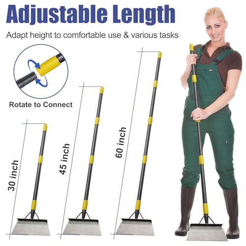 Garden Shovel: Heavy Duty Ice Scraper with Metal Flat Head, Multifunctional 60in Long Handle Floor Scraper for Breaking Removing Hard Ice on Driveway Walkway Road