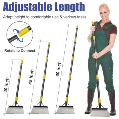Garden Shovel: Heavy Duty Ice Scraper with Metal Flat Head, Multifunctional 60in Long Handle Floor Scraper for Breaking Removing Hard Ice on Driveway Walkway Road