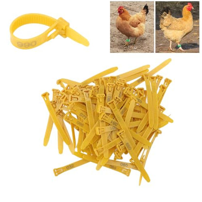 HEEPDD Chicken Leg Bands, Adjustable Fadeless Numbered Plastic Poultry Identification Leg Rings with Clear Colorfast Engraving, for Duck Goose Chicken Management (Yellow) - color: Yellow