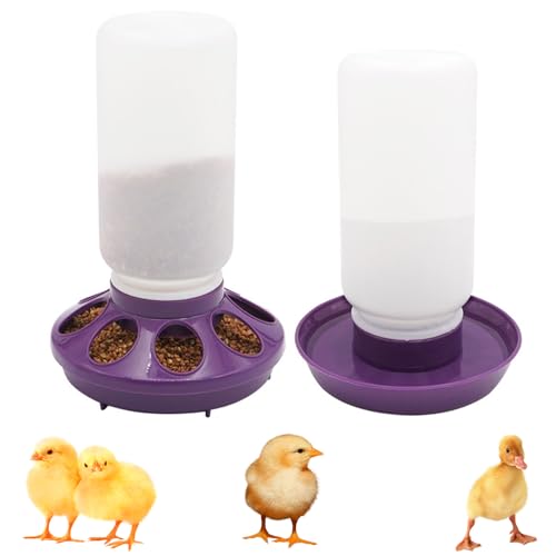 2-in-1 Chick Starter Set, 0.3Gal Chick Feeder and Waterer Kit for Baby Chicken Duck Brooder Duck Feeder Quail Feeder Chicken Feeder and Waterer Set - color: Purple