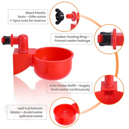 Chicken Water Cups, Chicken Waterer 24 Pack, DIY Chicken Water Feeder for Poultry Gravity Filling Automatic Chicken Waterer Poultry Waterer with Hole Saw for Buckets Boxes Troughs