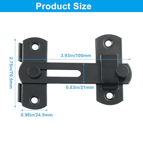 Waziaqoc 2 PCS Barn Door Latches, 3.93 x 2.75 Inch Sliding Barn Door Lock, Stainless Steel Gate Latches for Barn Door Cabinet Window Closet Door, Black - size: 3.93 x 2.75 Inch