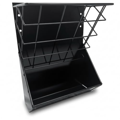 Wall Mount Hay and Grain Feeder for Horses, Ponies, Sheep, Goats and Minature Horses, Heavy Duty Steel Construction, Black, Made in USA