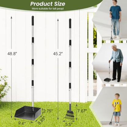 T2Y Dog Pooper Scooper for Multi-Dog Family, Long Handle Rake & Large Tray | 48" Tall No-Bend | 9.4'' Large Tray | Stainless Steel | Adjustable | Works on Grass, Gravel & Dirt | Easy to Install - size: Rake & Large Tray