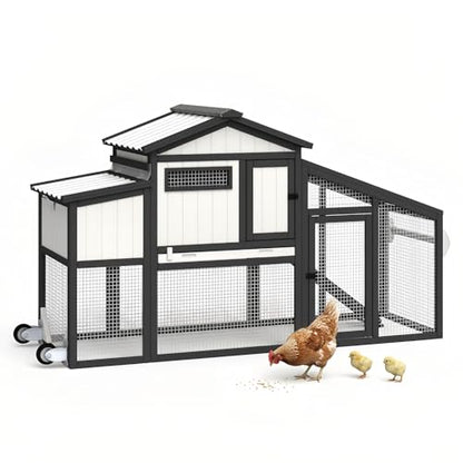 65" Chicken Coop with 2 Wheels and Handle, 2-Story Mobile Wooden Hen House with Nesting Box, Sloped Roof, Removable Tray, Outdoor Poultry Cage for Chickens, Ducks & Rabbits - size: 65.0"L x 26.0"W x 39.0"H
