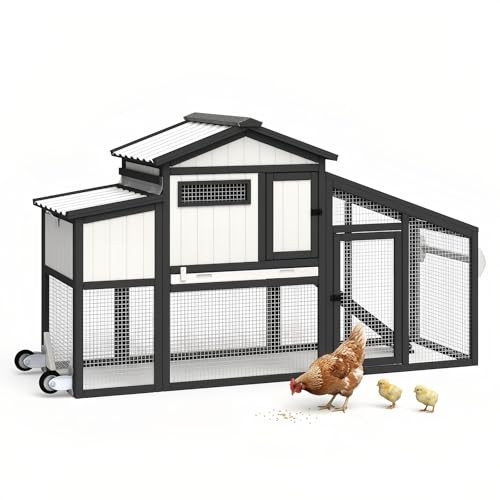 65" Chicken Coop with 2 Wheels and Handle, 2-Story Mobile Wooden Hen House with Nesting Box, Sloped Roof, Removable Tray, Outdoor Poultry Cage for Chickens, Ducks & Rabbits - size: 65.0"L x 26.0"W x 39.0"H