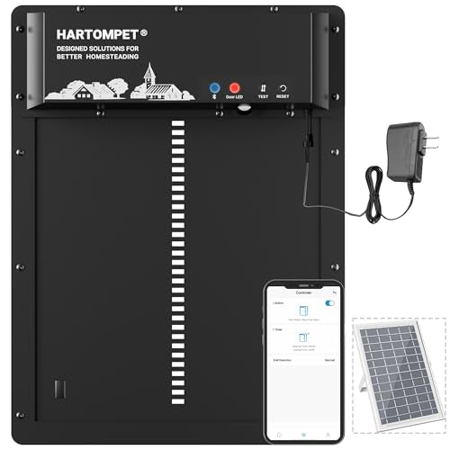 Automatic Chicken Coop Door – App-Controlled Schedule, Solar/Battery/Plug-in Powered, Anti-Pinch Motion Sensor with Resistance Detection, Weatherproof Aluminum Electric Door - HARTOMPET