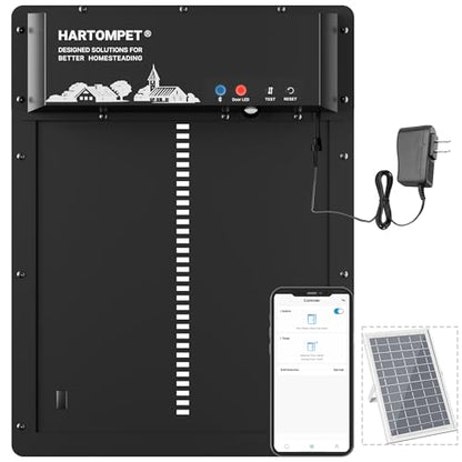 Automatic Chicken Coop Door – App-Controlled Schedule, Solar/Battery/Plug-in Powered, Anti-Pinch Motion Sensor with Resistance Detection, Weatherproof Aluminum Electric Door - HARTOMPET