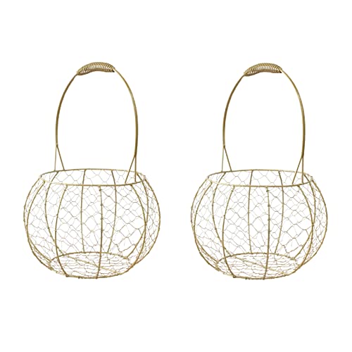 Wnvivi 2Pack Gold Lantern Flower Girl Baskets,Metal Wedding Basket with Handle,Metal Basket for Egg Storage,Vintage Metal Baskets for Wedding Home Decor