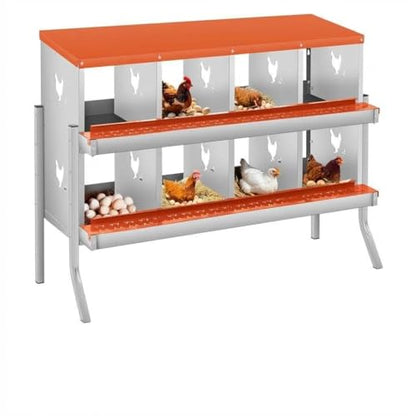 Two-Tier Removable Tray Design - Metal Chicken Nesting Box for Small Animals - 8 Compartments, Large Vented Holes, Wall-Mount or Stand, Easy Clean & Egg Collection - Red, 8 Compartments ZW - color: Orange | 8 Compartments+legs