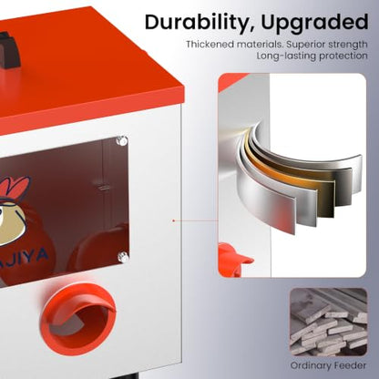 BIKIAJIYA Automatic Chicken Feeder, 55LB Large Capacity, Viewing Window Anti-Waste Rust-Proof Alloy Steel, 6 Feeding Ports, Waterproof & Rodent Proof, Adjustable Legs & Locking Lid for Chickens, Ducks