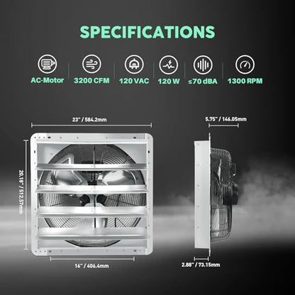YOZON 20" Shutter Exhaust Fan with Speed Controller, Wall Mounted Wall Exhaust Fan, Automatic Shutter, High Speed, 3200CFM, Vent Fan for Garage, Greenhouse, Shed, Warehouse and Workshop - Silver - size: 20 INCH Silver