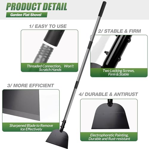 Walensee Flat Shovel, Heavy Duty Floor Scraper Long Handle for Weeding, Moss Removal, Lawn Edging & Outdoor Cleaning, Metal Garden Cleaning Shovel Scraper for Patio, Driveway, Sidewalk, Yard