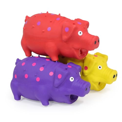 Squeaky Pig Dog Toys, Interactive Durable Latex Rubber that Oink Pig Chew Toy for Small Medium Large Dogs 3 Pack