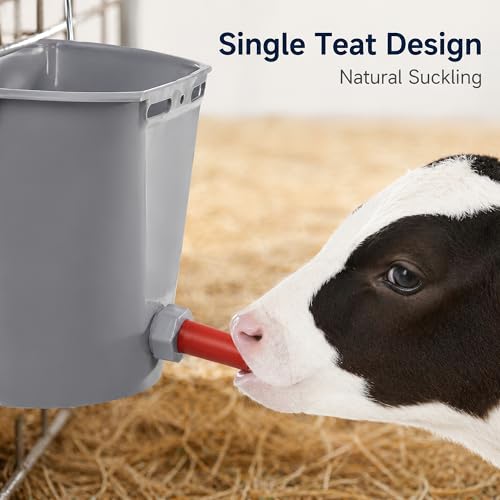 3 Pack Calf Feeding Bucket, 8.45 Qt Single Teat Feeder with Metal Hanger Livestock Feeding Supplies for Calves Goats Sheep