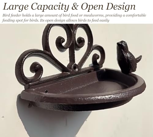 Large Capacity Country Style Bird Feeder, Vintage Feed Trough for Courtyard/Garden, Thickened Cast Iron Feeding Trough with Screws
