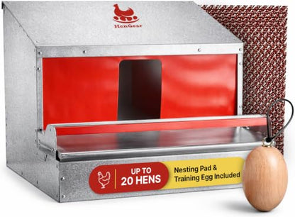 HenGear Nesting Boxes for Chickens, Nest Box with Rollout Egg Collection, Nesting Pads for Cleaner Eggs, Reversible Accessories for Chicken Coop, G90 Galvanized, Made to Last, Small, Up to 20 Hens - size: 20 HENS