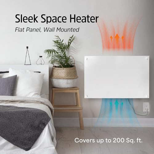 EconoHome Convection Wall Heater with Thermostat - 600W Electric Wall Mounted Space Heater Panel - Updated Model, 120V - Heats Rooms up to 120 Sq Ft - size: 600W