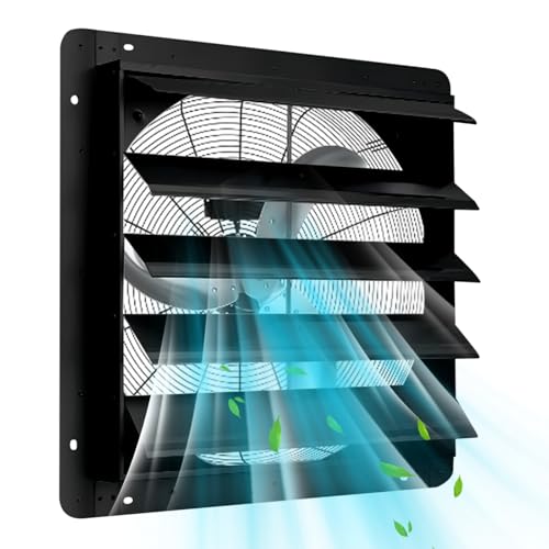 24" Shutter Exhaust Fan, Wall Mounted Shutter Exhaust Fan Aluminum, 3500 CFM High Speed Louvered Vent Fan with Automatic Shutter for Garage, Attic, Workshop, Greenhouse, Black - size: 24Inch, Black
