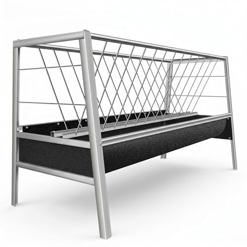 77 Gallon Rubber Trough Hay Feeder, Rust Resistant Stainless Steel Livestock Feeder, Anti-Waste Design Farm Feeder for Goats, Sheep, Calves and Horses
