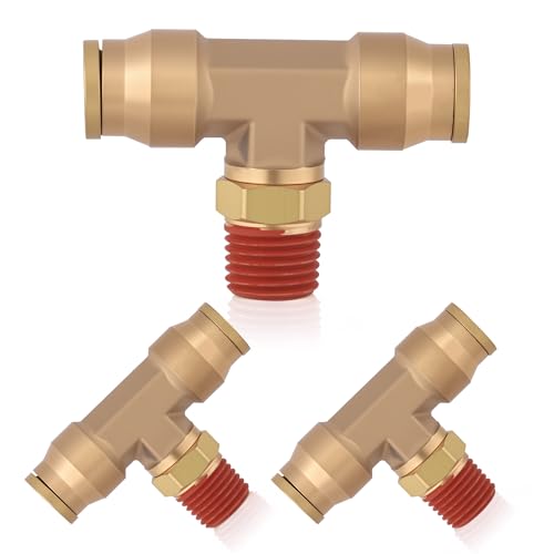 3/8" DOT Air Line Fittings Tee, 3PCS Brass Air Brake Fittings 3/8" Tube OD × 1/4" NPT × 3/8" Tube OD Push to Connect Tee Union to Male Pipe Swivel for Truck Trailers Air Brake System - size: 3/8" OD & 1/4" NPT, style: NPT Tee