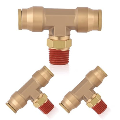 3/8" DOT Air Line Fittings Tee, 3PCS Brass Air Brake Fittings 3/8" Tube OD × 1/4" NPT × 3/8" Tube OD Push to Connect Tee Union to Male Pipe Swivel for Truck Trailers Air Brake System - size: 3/8" OD & 1/4" NPT, style: NPT Tee