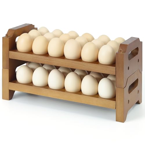 2-Tier Wooden Egg Holder for 36 Eggs, Wooden Egg Holder Countertop with Carry Handle for Chicken, Duck, and Quail Eggs (Stackable) - color: Stackable