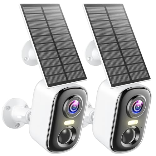 MISECU 2K Solar Camera Outdoor Wireless, WiFi Cameras for Home Security with Solar Panel, Spotlight Color Night Vision, AI Motion Detection, Siren Alarm, 2-Way Talk, IP66, Cloud/SD Storage 2 Pack - color: White, size: 2 Pack Solar Cam