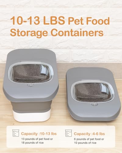 10-13 Lbs Dog Food Stroage Container, Collapsible Dog Food Containers with Airtight Lid, Pet Food Scoop, Pet Food Storage Container Dry Food for Dog, Cat and Other Pets - color: Grey/10-13 Lbs