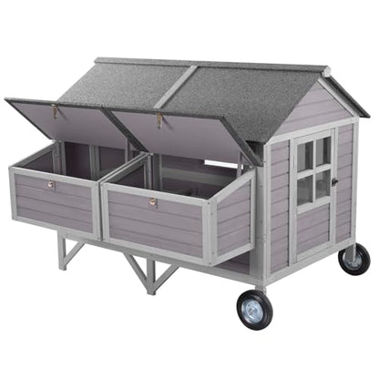 GUTINNEEN Large Chicken Coop with Durable Wheels for 8-10 Chickens, 68.1" Wooden Hen House with 4 Nesting Boxes, 2 Removable Trays & Sturdy Metal Brackets, Mobile Duck Coop Easy Assembly Poultry Cage - color: Grey 21.1ft²
