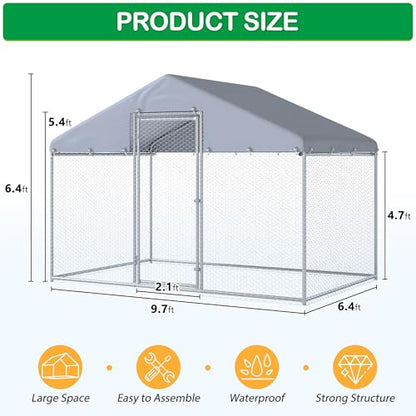 Large Metal Chicken Coop, Walk-in Chicken Run with Waterproof Cover, Spire Roof Hen House Poultry Cage for Outdoor, Backyard