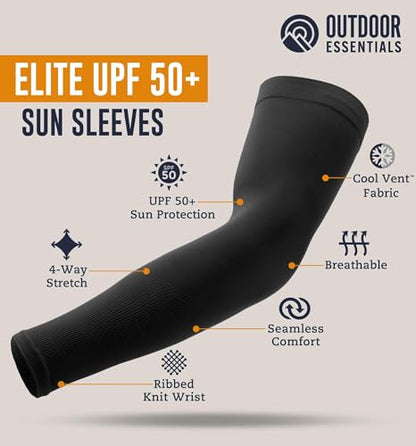 OutdoorEssentials UV Sun Sleeves for Men & Women, Cooling Arm Sleeves UPF 50+ | Golf, Tattoo Cover Up, Sun Protection - color: (4 Pairs): 1 Black, 1 Gray, 1 Blue, 1 White