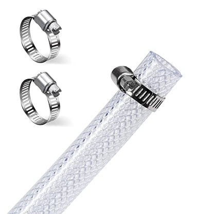 DAVCO 5/8" ID × 25ft Heavy Duty Braided Clear Plastic Vinyl Tubing & Clamp | Flexible High Pressure Reinforced PVC Plastic Tube Hose, Non-toxic, BPA Free, with 2 Stainless Clamps - size: 5/8"ID, style: 25 Feet