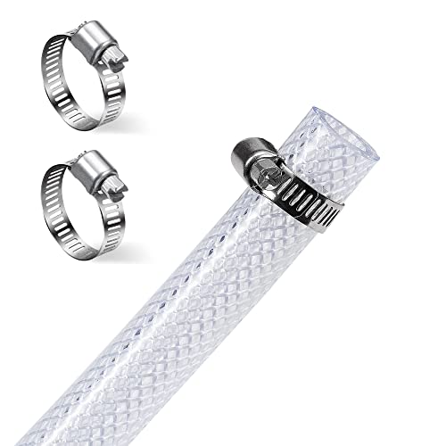 DAVCO 1/2" ID × 10ft Heavy Duty Braided Clear Plastic Vinyl Tubing & Clamp | Flexible High Pressure Reinforced PVC Plastic Tube Hose, Non-toxic, BPA Free, with 2 Stainless Clamps - size: 1/2"ID, style: 10 Feet