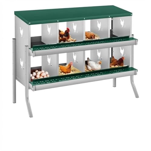 Rustproof Roll Away Two-Tier Design - Chicken Nesting Box for Small Animals - 8 Compartments, Galvanized Steel, Removable Tray & Lid, Wall Mounted or with Legs, Large Vent Holes, Easy Clean - - color: Green | 8 Compartments+legs
