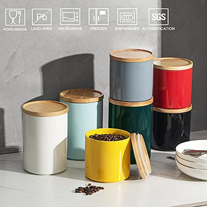 Sweejar Kitchen Canisters Ceramic Food Storage Jar, Stackable Containers with Airtight Seal Wooden Lid for Serving Coffee Bean, Flour, Tea, Spice and More - 39 Fl Oz (Black) - color: Black, style: 39 Fl Oz (5.2"x5.5")