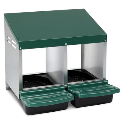 Chicken Nesting Boxes Plastic with Roll Away Egg,2 Compartment Roll Out Chicken Nest Box Egg Laying Box with Lid Cover,Rolling Egg Collection & Protection Chicken Coop for Up to 2 Hens,Green - color: Green, size: 21.3"L x 20.5"W x 18.5"H