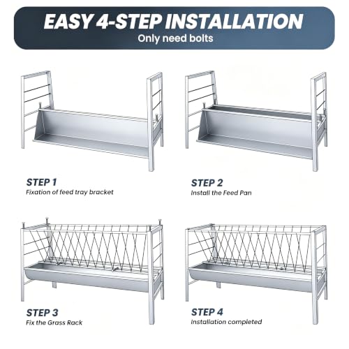 77 Gallon Pasture Feeder, Galvanized Steel 2-in-1 Hay & Grain Feeder, Goat Feeder with Anti-Spill Grid Design, Efficient Feeding for Goats, Sheep, Cattle in Small Farms & Large Breeding Sites