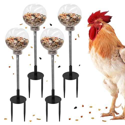 Chicken Treat Dispenser, Chicken Enrichment Toys with Spring and Ground Stake, Feeder for Coop, Coop Accessories for Hens, Geese, Ducks, Turkeys, Other Poultry - size: 4 Pack