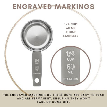 1/4 Cup Stainless Steel Measuring Cup | Sturdy Metal 60 ml | 60 cc | 2 oz | Single Cup for Wet and Dry Ingredients | Great for use as 1/4 Cup Dog Food Scoop - 1 PK - size: 1/4 Cup