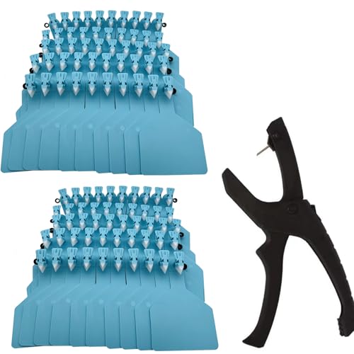 100Pcs Z Tags One-Piece Cattle Ear Tags TPU Blank Livestock Animal Identification Tags with Professional Animal Ear tag applicator and Marking Pen for Cattle,Sheep Goat, Pig (Blue) - color: Blue