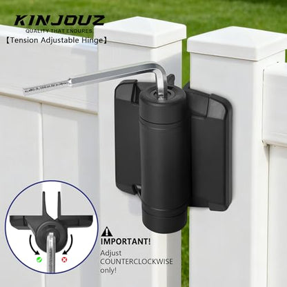 Self Closing Gate Hinges, Heavy Duty Self-Aligning Spring Nylon Hinges, Adjustable Tension with Safety Cap Fence Hinges Kit for Outdoor Metal/Vinyl/Wooden Gate, 1 Pair Black