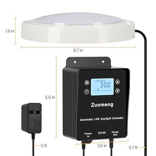 Automatic LED Daylight Extender, Zuomeng Chicken Coop Light with Intelligent Programmable Timer, IP65 Waterproof, Boosts Light for Hens, Enhances Egg Production