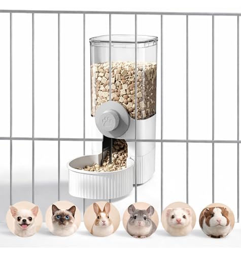 Auto Gravity Food Dispenser for Cage Hanging, 41OZ Capacity Hanging Automatic Pet Cage Feeder, Food Bowl for Cats Dogs Rabbit Ferret Chinchilla Bird Hedgehog Guinea Pig (White) - color: White