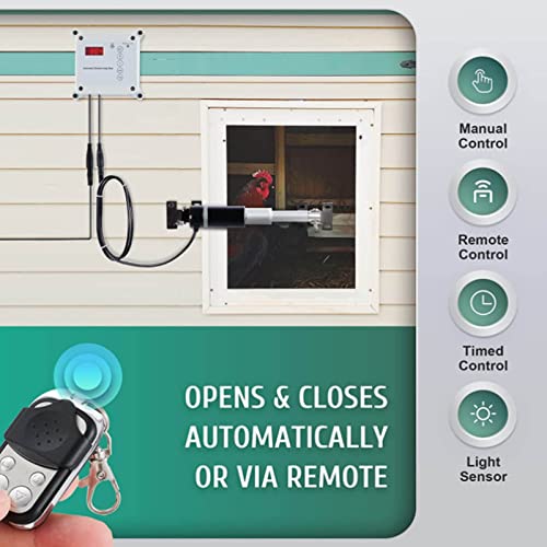 Automatic Chicken Coop Door Timer Remote Control Solar Powered Light Sensor Safe Opener Kit for Poultry Run Duck Coop(US Plug)
